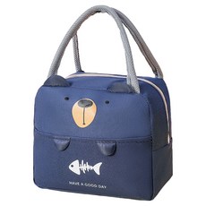 PeNi 培婗 可愛動物立體保溫便當袋, 抱抱藍小熊, 1個