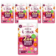 elleair 艾黎艾爾 i:na 2倍巻 雙層印花捲筒衛生紙 柔軟親膚 減少卷寬, 46m, 12捲, 5袋