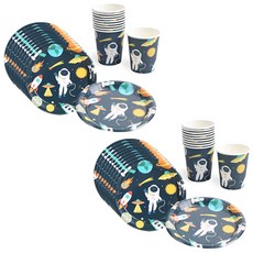 PARTYHAE 生日派對盤 18cm 20入 + 派對杯 20入 套組 太空旅行, 1套