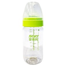 evorie 愛得利 Tritan 特麗透寬口徑奶瓶, 綠色 + 透明, 240ml, 1個