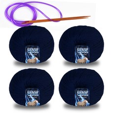 Miso毛線 New Annie 羊毛毛線 50g x 4入 + 環形針組, 1套, 6018午夜藍
