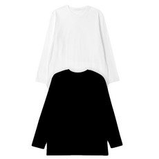 Base Alpha Essential 中性透氣純棉圓領長袖T恤2件組, 黑色 + 白色