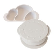 MOTHER'S CORN 太陽造型吸盤碗+雲朵造型吸盤餐盤組, 灰色