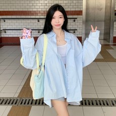 DMELD 女款條紋寬版長袖襯衫