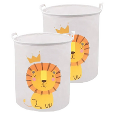 多功能防水袋鋼架折疊收納籃, 皇冠獅王 米色 + 黃色, 40 x 50cm, 2個