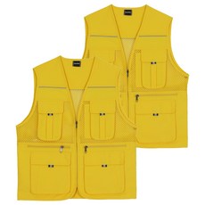 多口袋大網眼黃色背心 UN-B01, 黃色, 2件