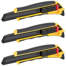 KDy 橡膠握把自動回彈美工刀 KC-18B, 3個, 混合顏色