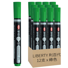 LIBERTY 利百代 環保嘜克筆 斜方尖 910B-G 1~5mm 12支, 綠色, 1盒