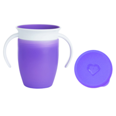 Munchkin 滿趣健 Miracle 360度 防漏練習杯套組 附杯蓋 雙手柄 207ml 紫色, 1個