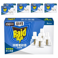 Raid 雷達 薄型液體電蚊香 補充瓶 4入 有效除蚊 安心保護 無香精 無染料, 164ml, 6盒