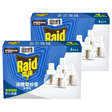 Raid 雷達 薄型液體電蚊香 補充瓶 4入 有效除蚊 安心保護 無香精 無染料, 164ml, 2盒