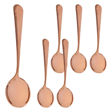 韓式餐具 304不鏽鋼小圓勺 16cm, 玫瑰金, 6個