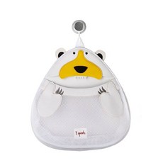 3 sprouts 可愛動物造型浴室收納袋 - 強力防滑吸盤 浴室空間收納便利, 34 x 38 cm, 北極熊 白色