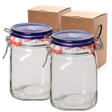 Fido Bormioli 藍頂蓋玻璃罐 + 禮盒組, 1L, 2個
