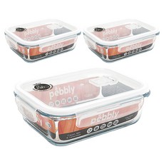 페블리 직사각 유리 밀폐용기, 3개, 650ml