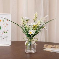 花樹 人造玻璃雛菊花瓶組 20cm, 1套, 白色