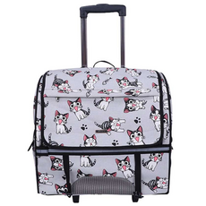 摩達客 雙肩大背包式寵物拉桿箱/拉背提3用/可拆卸拉桿拖板, 淺藍貓咪, 1個