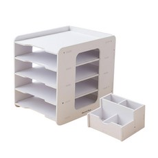 Market Plan 現代桌面A4文件收納架套組, 1組, 白色