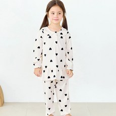 Maykids 兒童青少年女童黑色愛心簡約蜜桃絨發熱睡衣套裝