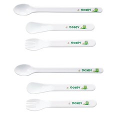 DOOBY 大眼蛙 嬰兒餵食叉匙組, 白色, 2組, 叉子 + 湯匙, White, 2組