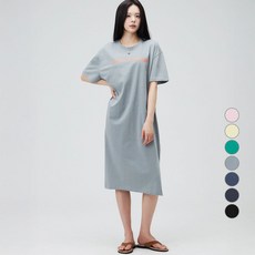 캐럿 여성용 레터링 반팔 저지 롱 원피스