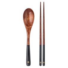 Caldo 卡朵生活 日系春和環保木質餐具2件組, 黑色, 1組, 筷子 + 湯匙