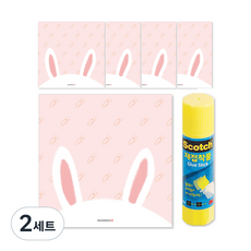 KKOMKKOMI 躲貓貓動物不黏便條紙 5入 + 可再貼膠水套組, 兔子, 2套