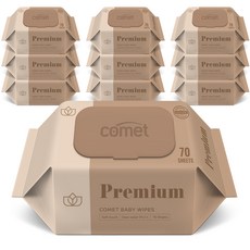 코멧 프리미엄 아기물티슈 도톰한 엠보싱 캡형 더마테스트 인증, 75g, 70개입, 10개