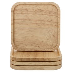 裝飾硬木杯墊木質茶杯墊 4p 方形, 自然
