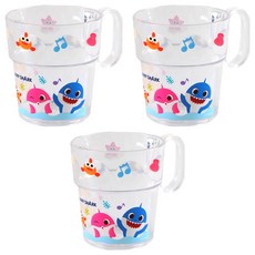 BABY SHARK 鯊魚寶寶 透明握把杯 240ml 混和顏色, 3個