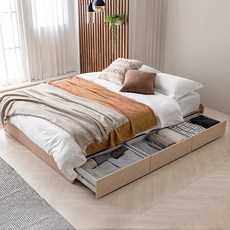 레이디가구 모노 무헤드 3단 서랍 침대 프레임 방문설치, 내추럴