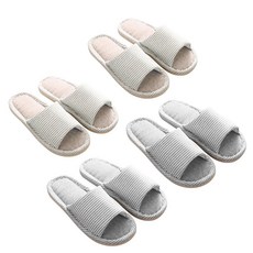 Solvang 情侶款條紋室內拖鞋 2雙組, 灰色 米色, 2組