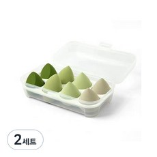 Selvia 雞蛋造型乾濕兩用粉底粉撲 8入, 2套, 綠色