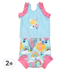 Splash About Happy Nappy Costume 小可愛連身版尿布褲 - 彩虹熱氣球, 包含游泳尿布, 合身剪裁, 抗UV, L, 2件