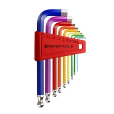 PB SWISS TOOLS 超短球型六角板手組 彩虹系列 9支, 1組