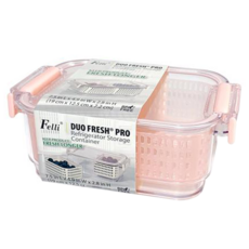 Felli 飛綠 雙鮮樂瀝水保鮮盒0.68L 680ml 卡式上蓋 無縫膠圈 密封效果佳 透氣孔, 19 x 12.5 x 7.2cm, 粉色, 1個