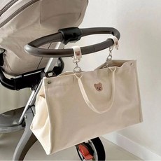 Elsso 帆布尿布包 + 嬰兒車掛勾 + 斜背帶組合, 象牙白