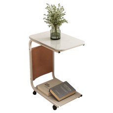 德利生活 沙發邊桌帶輪款, 白色, 1個