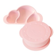 MOTHER'S CORN 太陽造型吸盤碗+雲朵造型吸盤餐盤組, 粉色