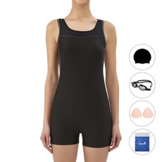 quaro 女款U型背半身泳衣+泳帽+泳鏡+胸墊+收納袋 ILF966S