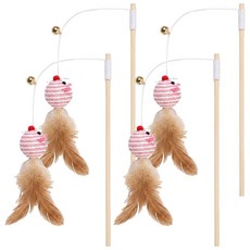 原木逗貓棒 F款 45cm 4個, 顏色隨機, 1組