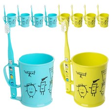 加寬雙人牙刷杯 2p+牙刷 2p 套組 Lime+Sky 3-5 歲, 5組