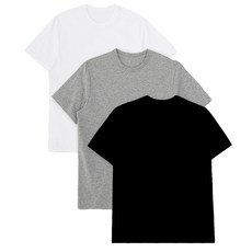 Base Alpha Essential 男女通用透氣30支圓領短袖T恤 3件組, 白色 + 黑色 + 灰色