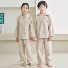 PINGCOCO 小號米色格紋青少年睡衣上下套裝