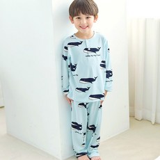 Maykids 兒童水鯨魚蜜桃刷毛發熱睡衣上下套裝