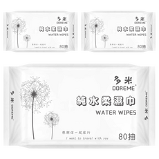 DOREME 多米 不含酒精 不含色素 不含螢光劑 PH弱酸性 超純水濕巾, 80張, 3包