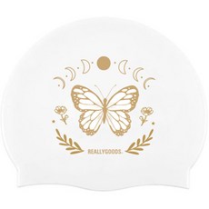 REALLYGOODSWIM 矽膠金色蝴蝶泳帽, 白色, 1個