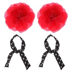 Party09 玫瑰髮夾2入 + 圍巾2入組, 黑色, 1套