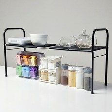 曼谷研究所 可調節長度水槽下層架 廚房收納整理架 DD079, 黑色