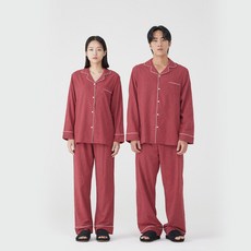 안파 커플용 체크 면 레이온 긴팔 잠옷 파자마 세트 ANPA50